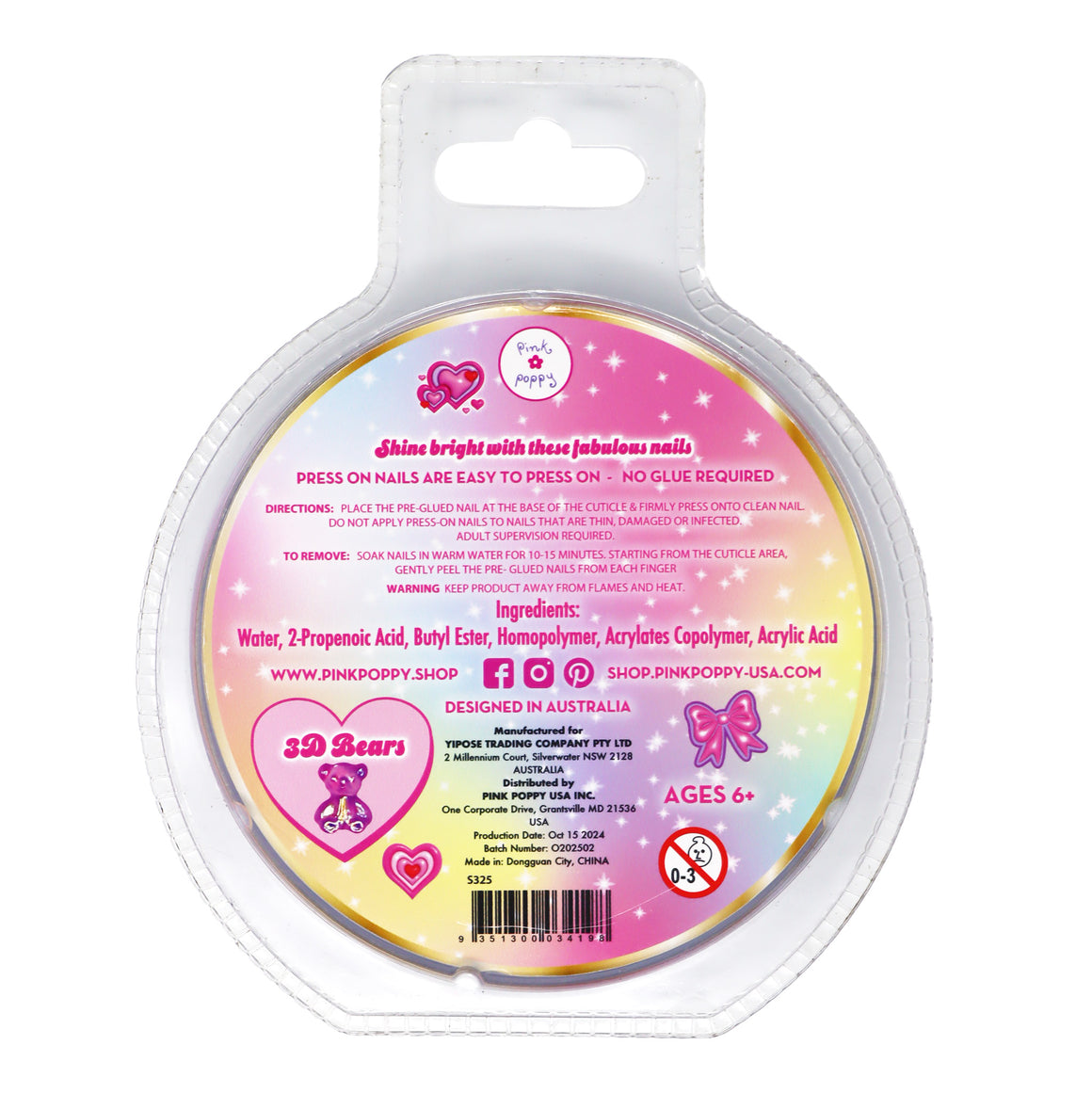 Pink Poppy 3D Gummy Bear Pess-On-Nails