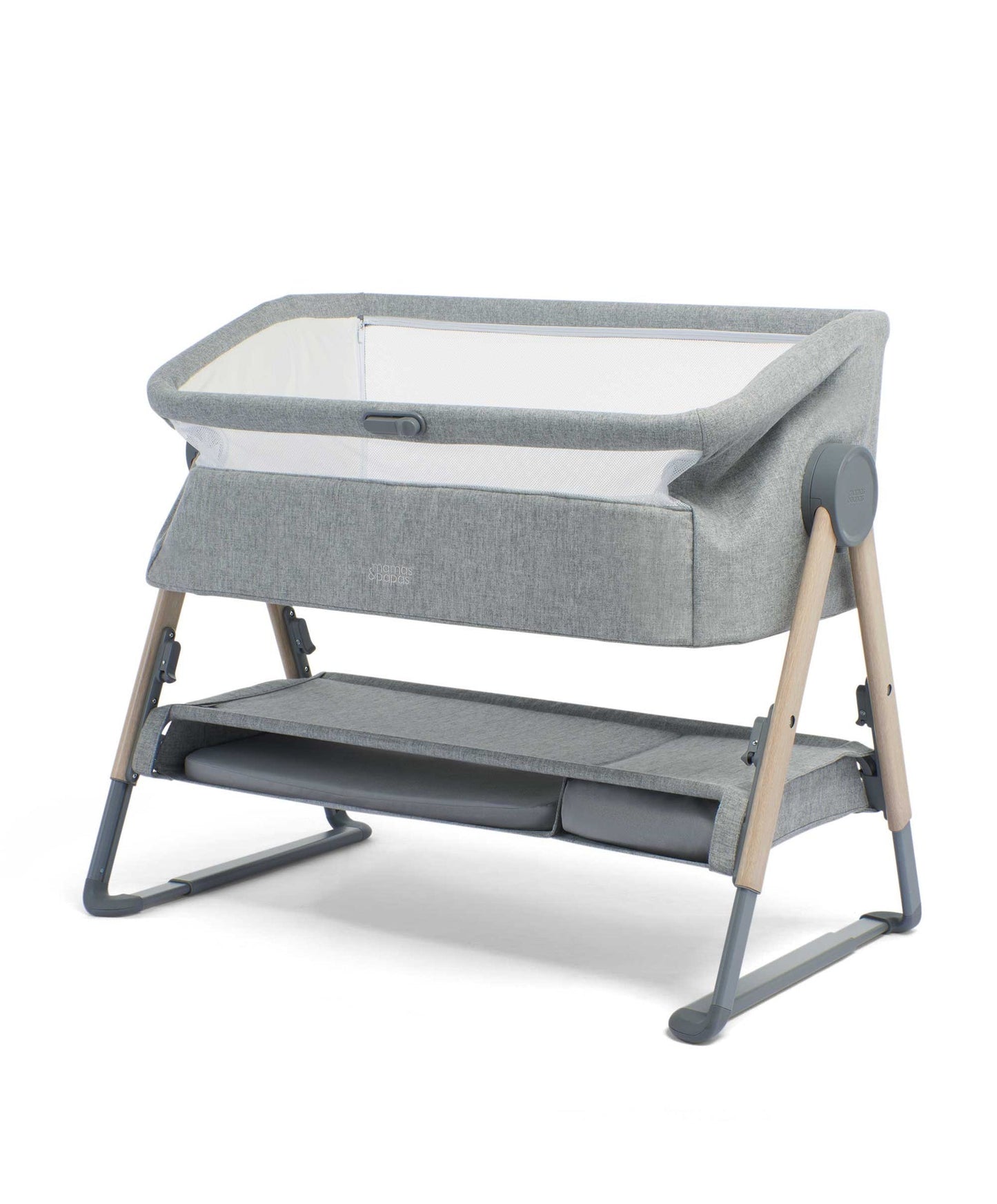 Mamas & Papas Lua Bedside Crib Bundle - GREY (BONUS FITTED SHEETS & MATTRESS PROTECTOR)