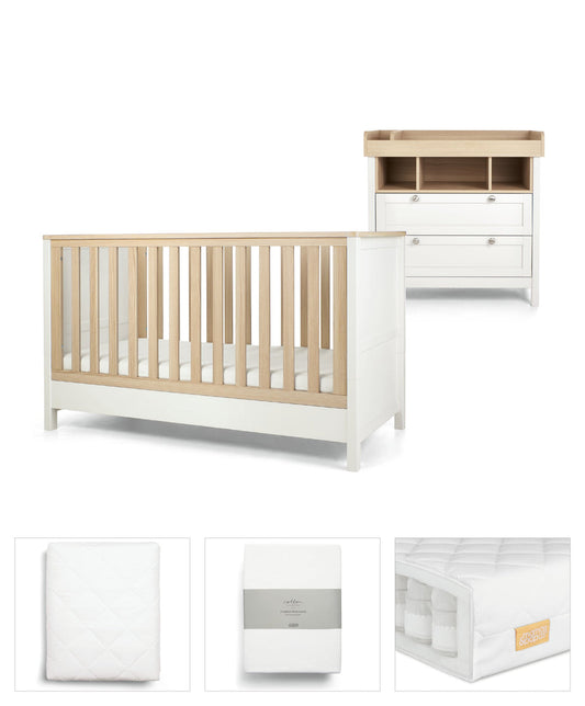 Mamas & Papas Harwell 5 Piece Set with Cotbed, Dresser Changer, Mattress, Fitted Sheets & Mattress Protector - White