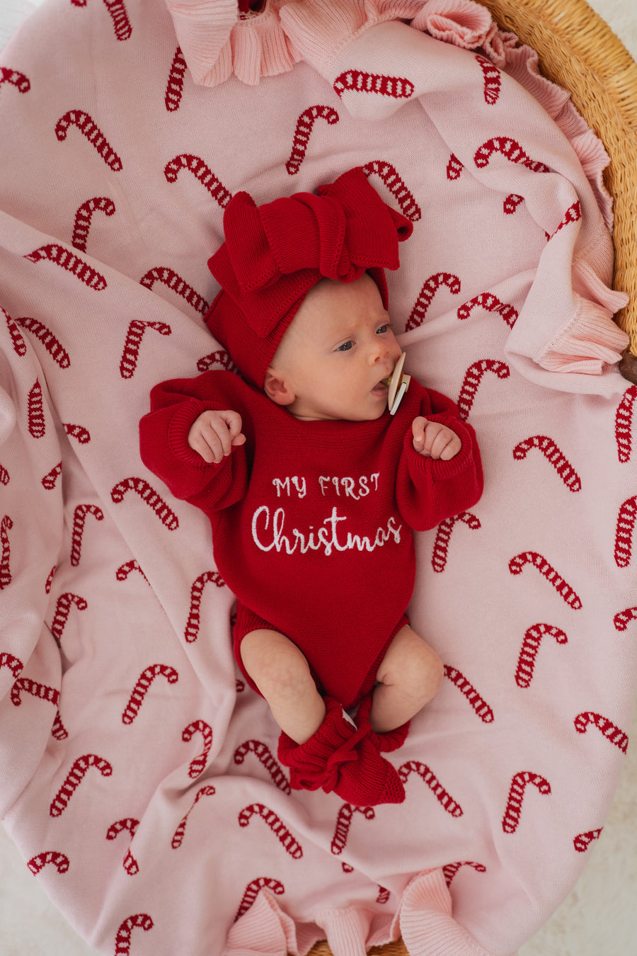 Little & Fern 'My First Christmas' Knit Romper | Rudolph Red