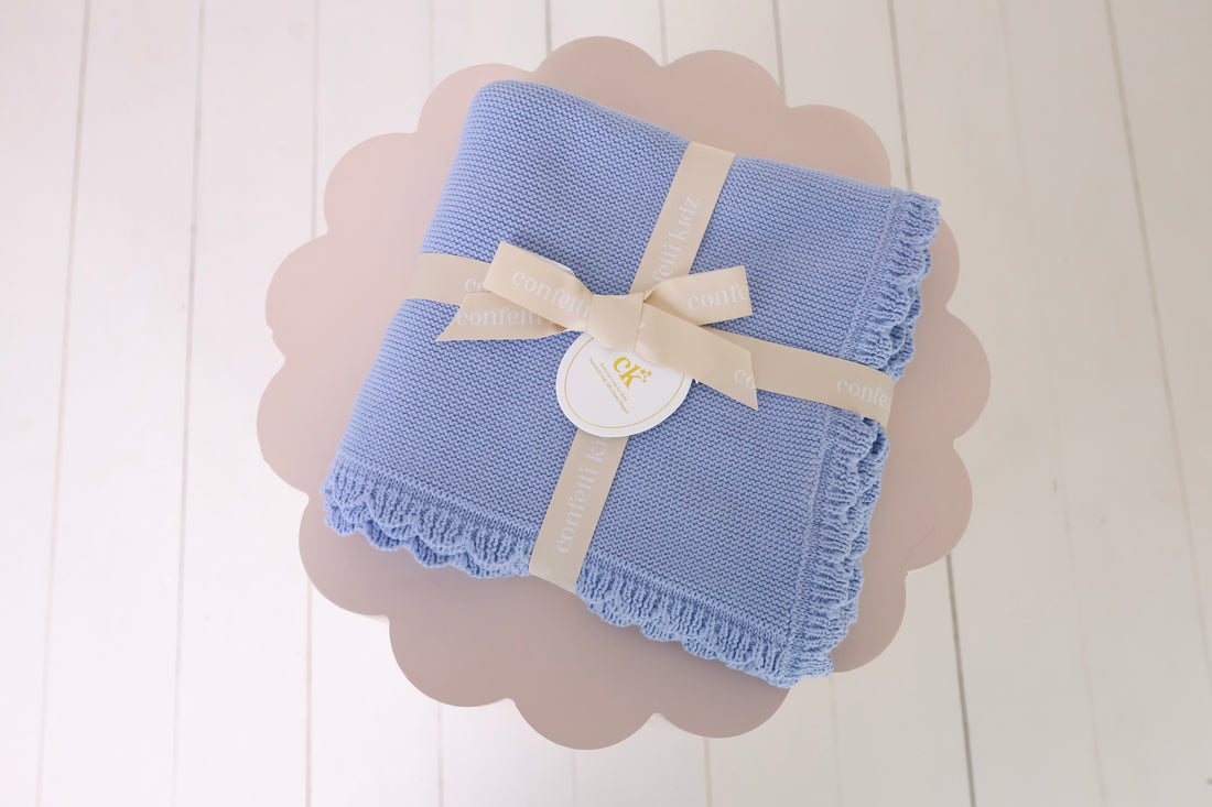 Confetti Kidz Heritage Knit Blanket | Cloud Blue