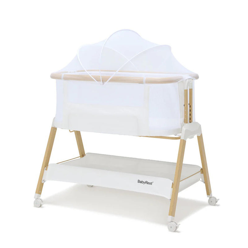 BabyRest Alfie Bedside Bassinet. White/Natural