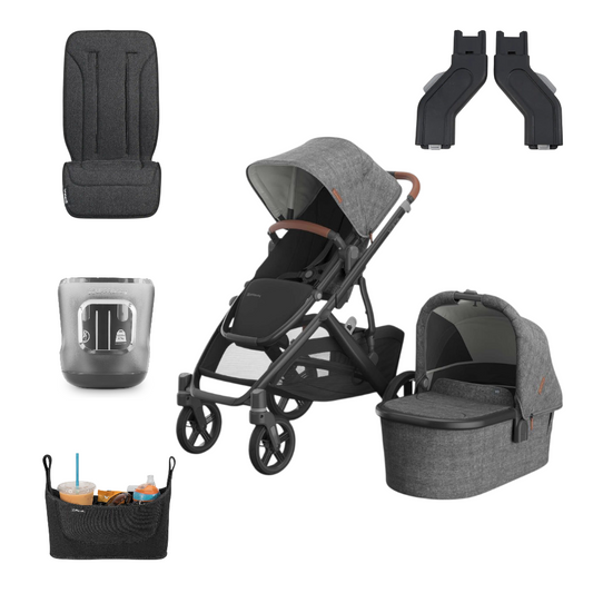 UPPAbaby Vista V3 Pram With Bassinet - Greyson + FREE Upper Adaptors + Parent Organiser + FREE Pram Liner + FREE Cup Holder (Charcoal Melange / Carbon)