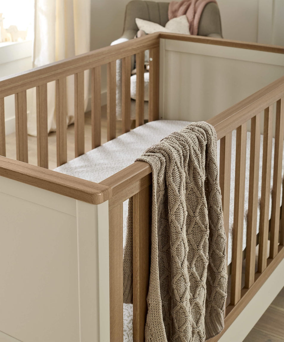 Mamas & Papas Harwell Cotbed 5 Piece Set with Cotbed, Dresser Changer, Mattress, Fitted Sheets & Mattress Protector - Cashmere
