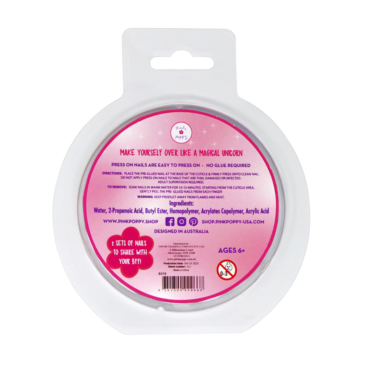 Pink Poppy Fairy Butterfly Friends Press On Nails