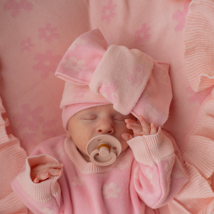 Little & Fern Knitted Oversized Topknot | Daisy Pink Floral
