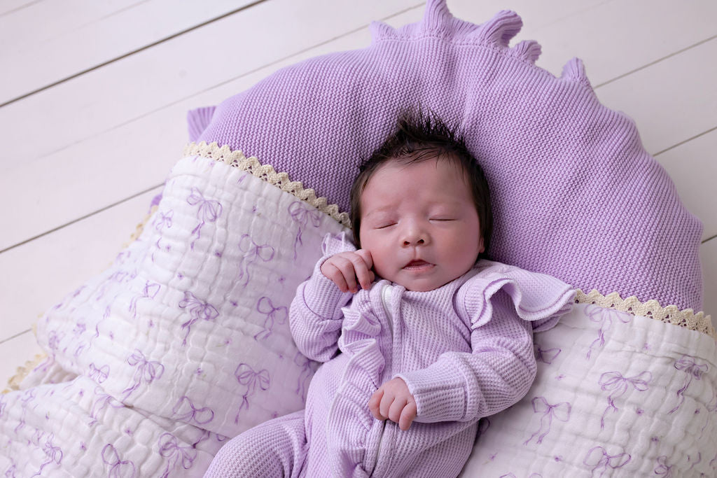Confetti Kidz Muslin Blanket with Lace Trim - Lilac Bows