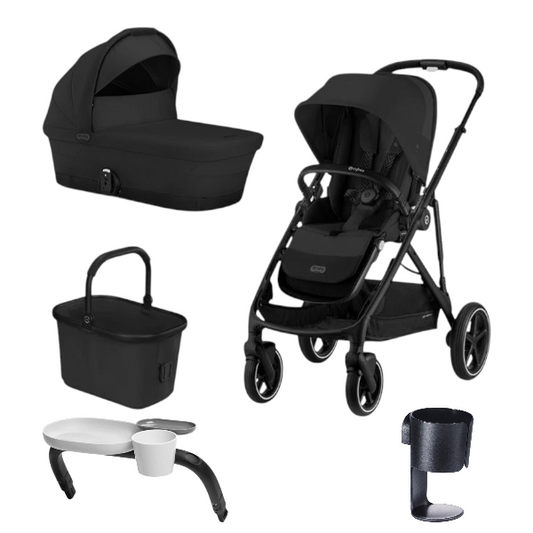 Cybex Gazelle S Pram + Carry Cot Bundle + FREE Snack Tray & Cup Holder - Moon Black
