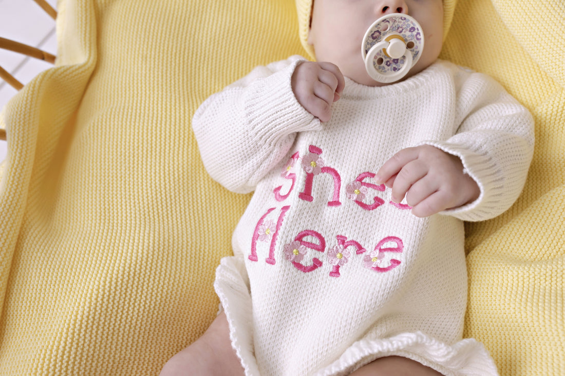 Confetti Kidz She's Here" Floral Knit Romper | Snow NB