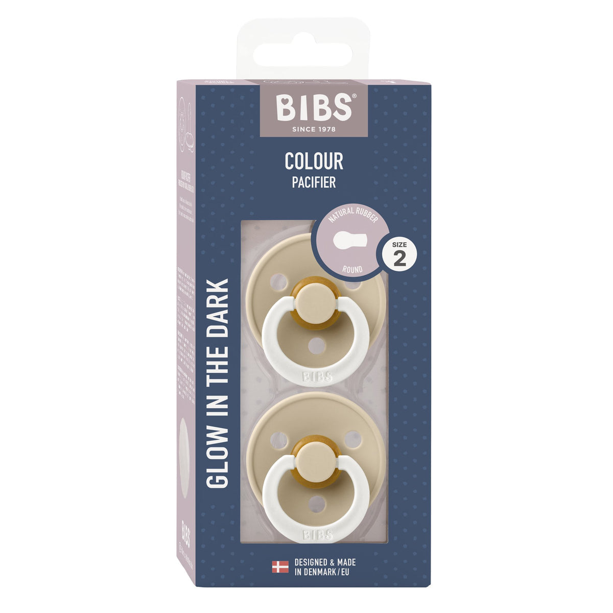 Bibs GLOW Round Colour Pacifier - Vanilla - (2pk)