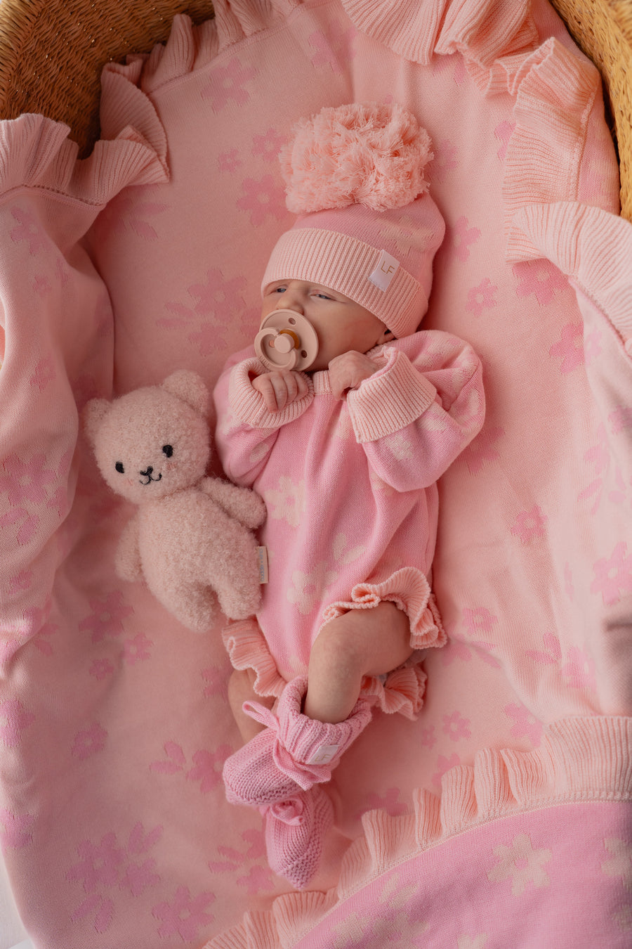 Little & Fern Knit Romper | Daisy Pink Floral 3-6 Months