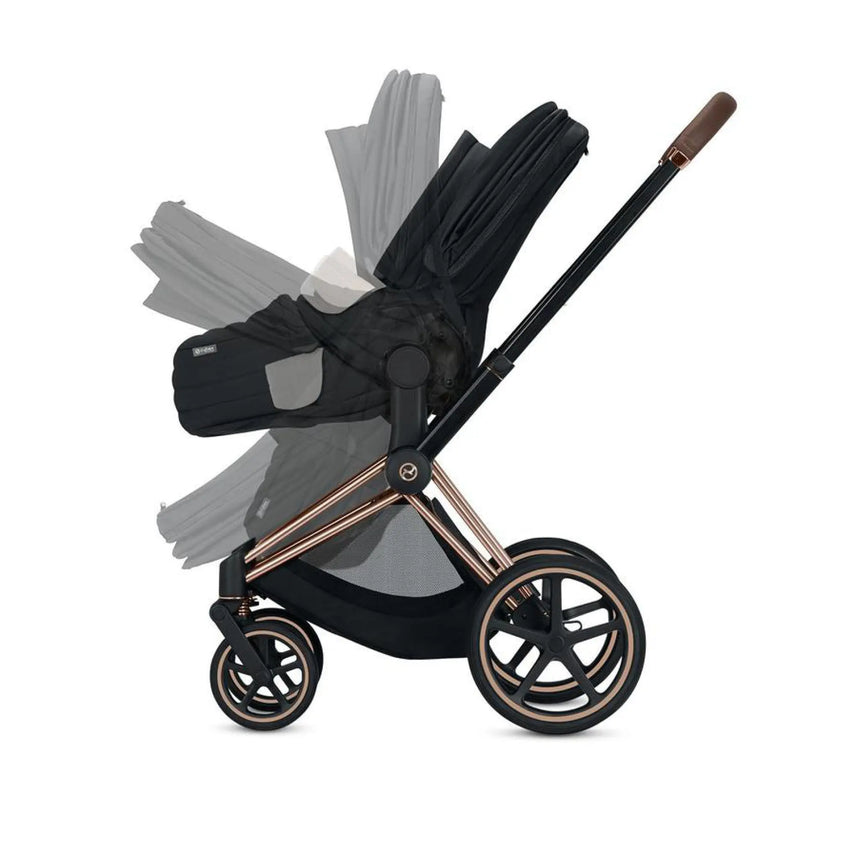 Cybex Priam Pram 2024 Rose Gold + Sepia Black + FREE Platinum Lite Cot, Insect Net, Snack Tray & 2in1 Cup Holder