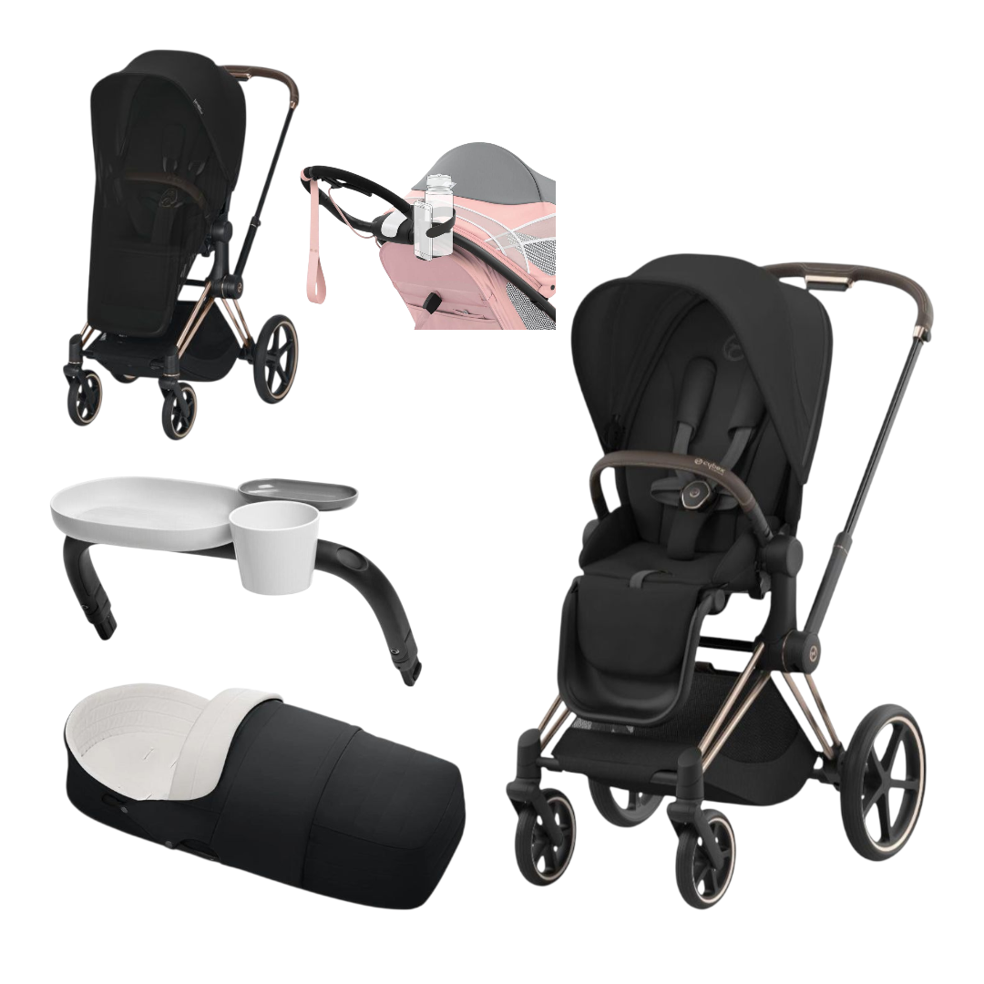 Cybex Priam Pram 2024 Rose Gold + Sepia Black + FREE Platinum Lite Cot, Insect Net, Snack Tray & 2in1 Cup Holder