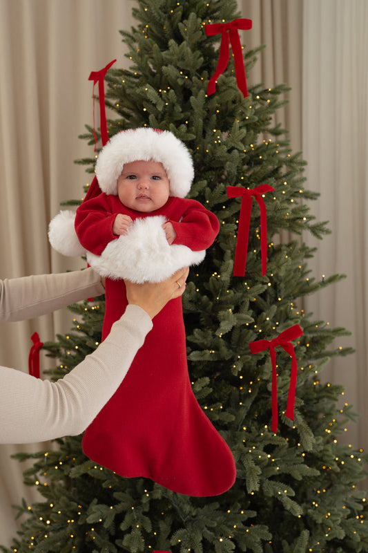 Little & Fern Knit Santa Stocking | Rudolph Red