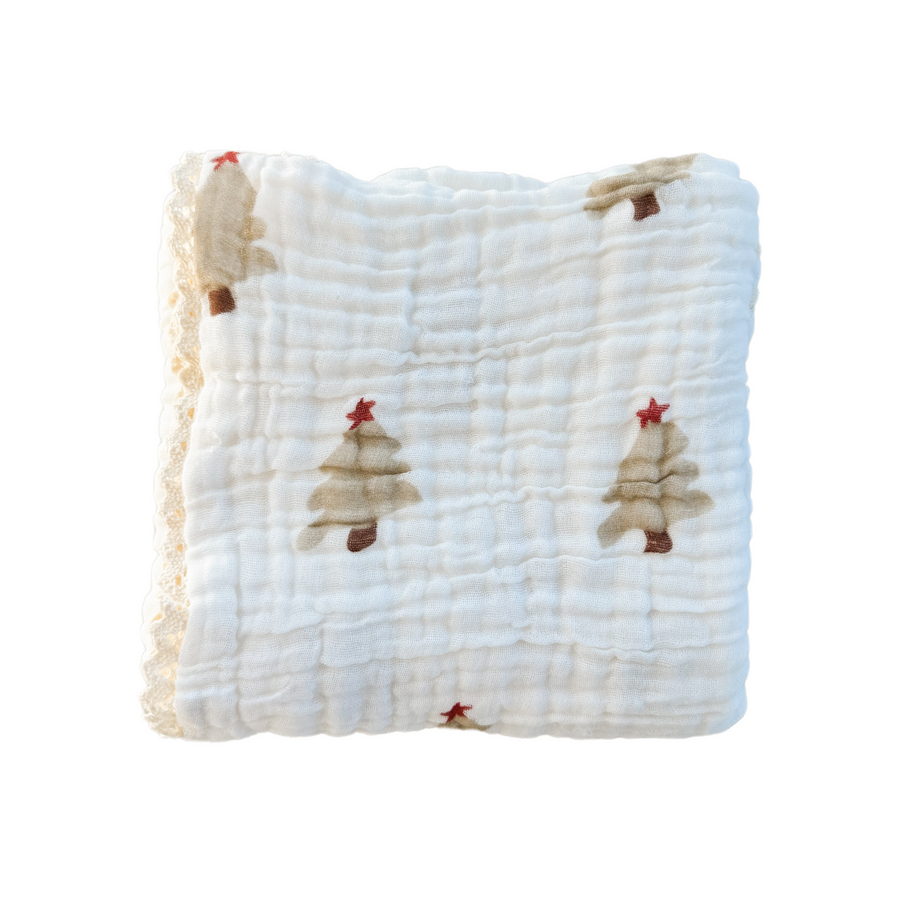 Little & Fern Gauze Lace Blanket | Christmas Trees