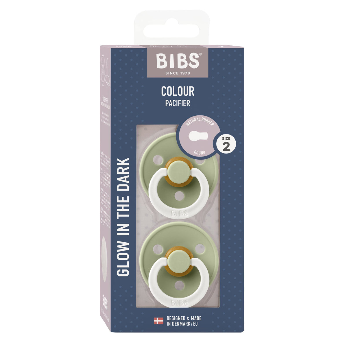 Bibs GLOW Round Colour Pacifier - Sage