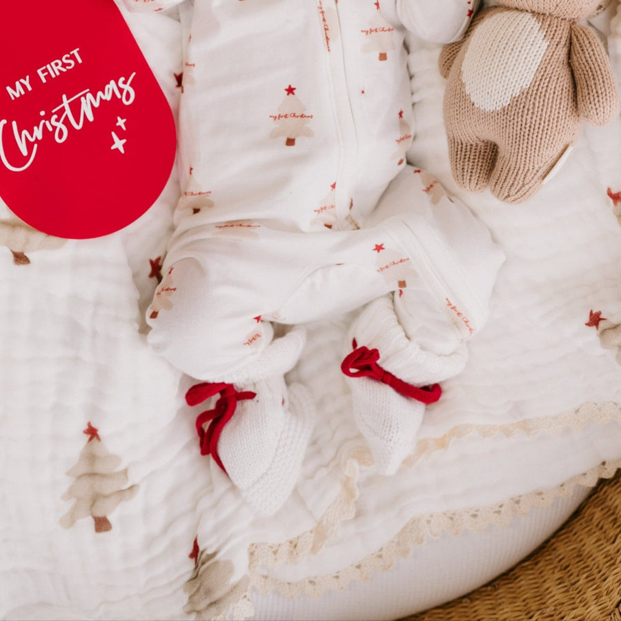 Little & Fern Knitted Booties | Snow/ Rudolph