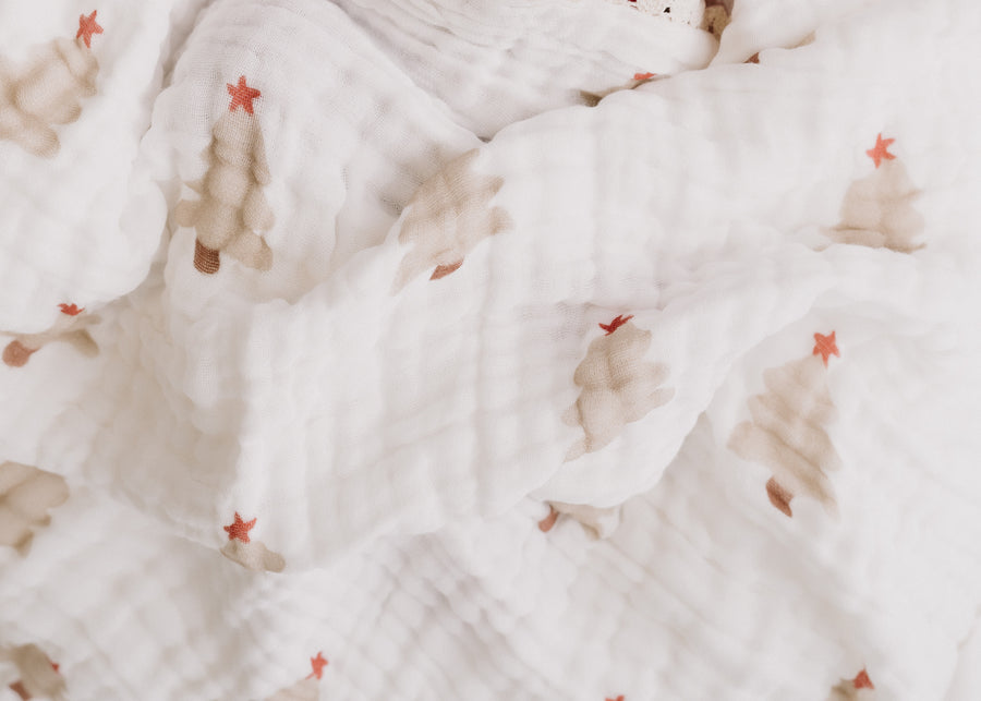 Little & Fern Gauze Lace Blanket | Christmas Trees