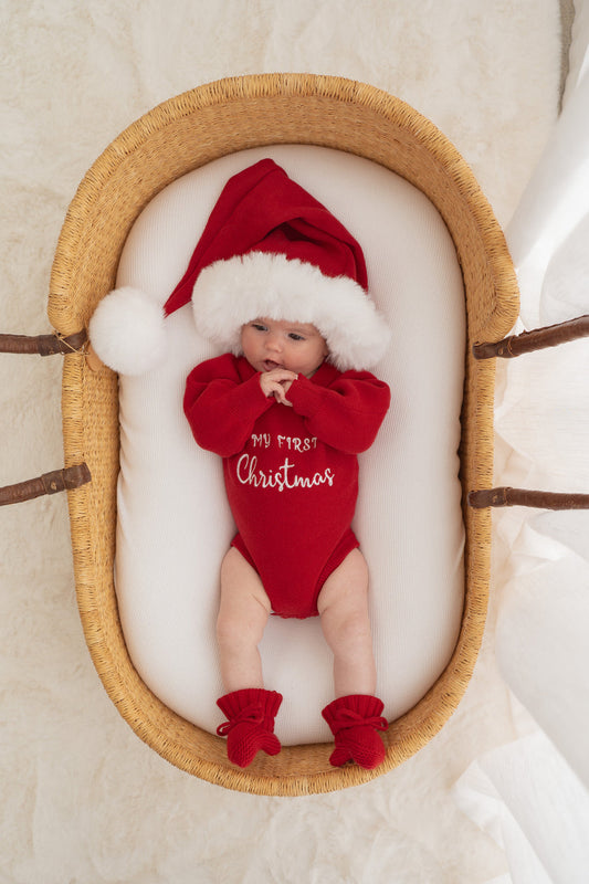 Little & Fern 'My First Christmas' Knit Romper | Rudolph Red