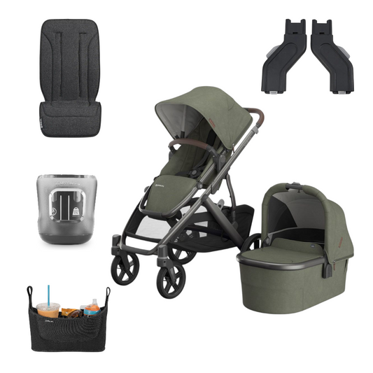 UPPAbaby Vista V3 Pram With Bassinet - Evelyn (Meadow Green) Free Upper Adaptors + Parent Pack + Free Cup Holder + Free Pram Liner