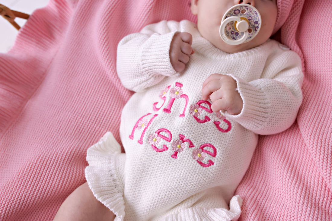 Confetti Kidz She's Here" Floral Knit Romper | Snow NB