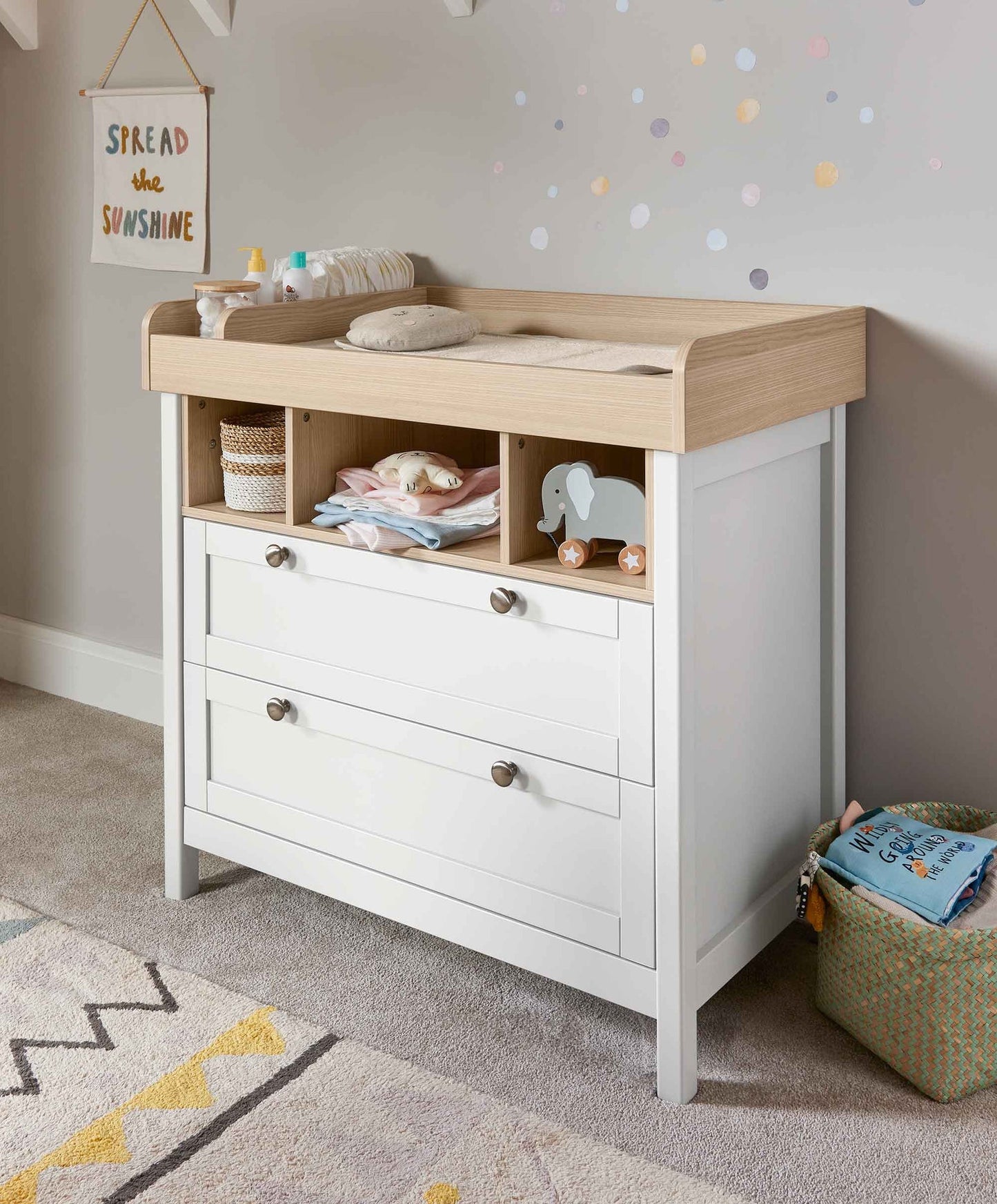 Mamas & Papas Harwell 5 Piece Set with Cotbed, Dresser Changer, Mattress, Fitted Sheets & Mattress Protector - White