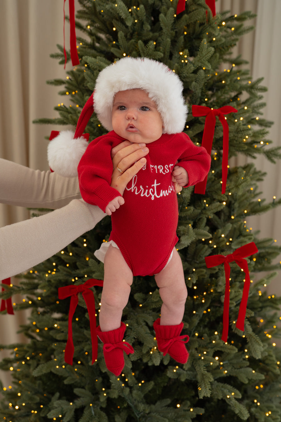 Little & Fern 'My First Christmas' Knit Romper | Rudolph Red