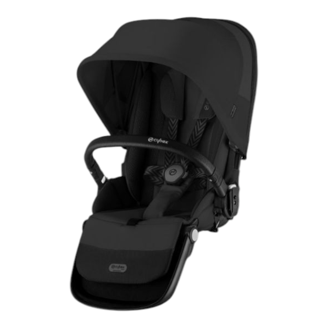 Cybex Gazelle S Pram + Carry Cot + 2nd Seat + Cup Holder + Snack Tray Bundle + Raincover - Moon Black