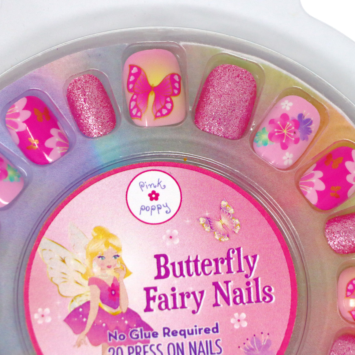 Pink Poppy Fairy Butterfly Friends Press On Nails