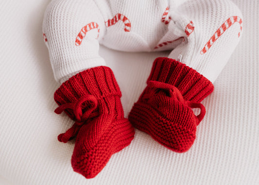 Little & Fern Knitted Booties | Rudolph Red