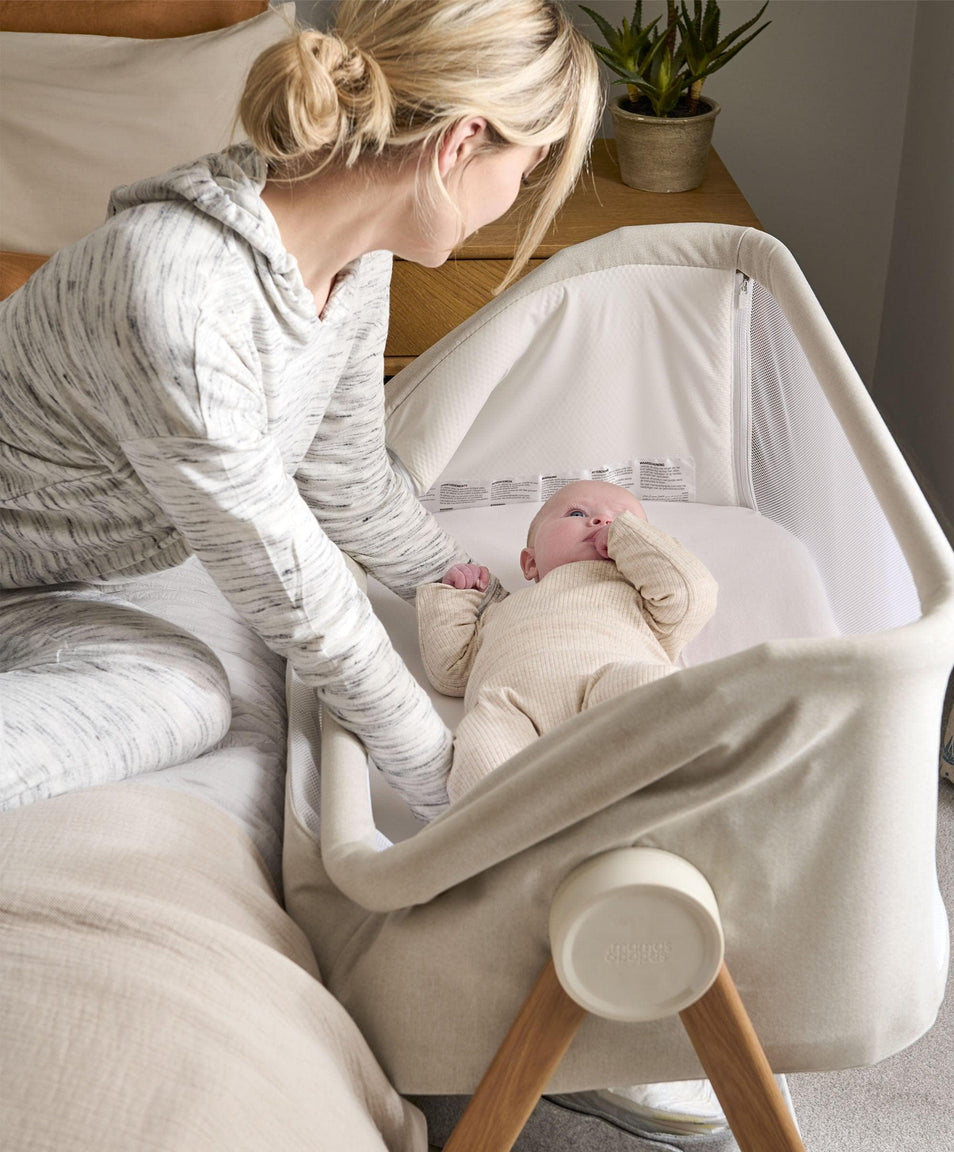 Mamas & Papas Lua Bedside Crib - Beige  (BONUS FITTED SHEETS & MATTRESS PROTECTOR)