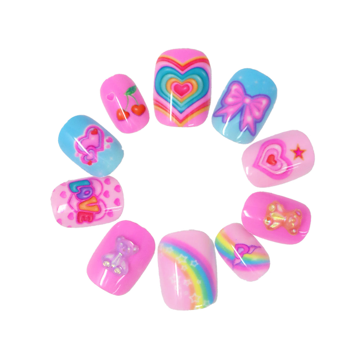 Pink Poppy 3D Gummy Bear Pess-On-Nails