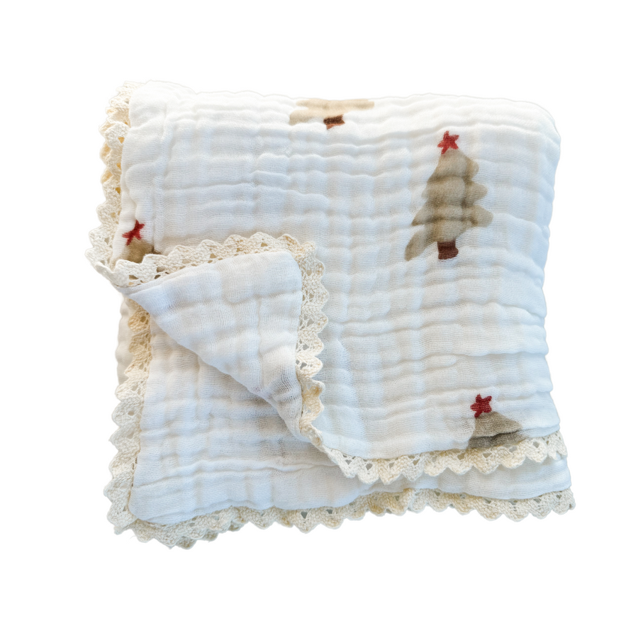 Little & Fern Gauze Lace Blanket | Christmas Trees
