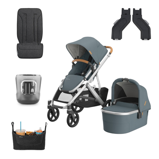 UPPAbaby Vista V3 Pram With Bassinet + FREE Parent Organiser FREE Upper Adaptors + FREE Pram Liner + FREE Cup Hokder - Callum (Stone Blue & Silver)