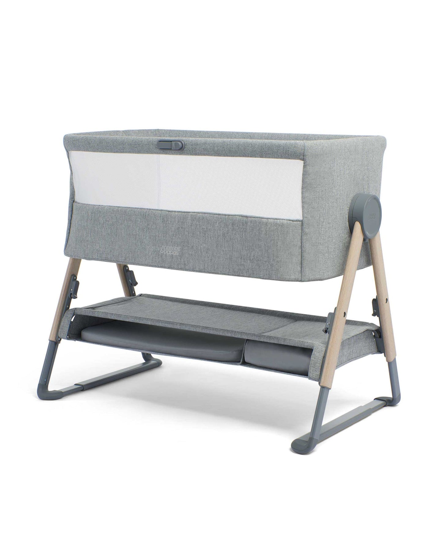Mamas & Papas Lua Bedside Crib Bundle - GREY (BONUS FITTED SHEETS & MATTRESS PROTECTOR)