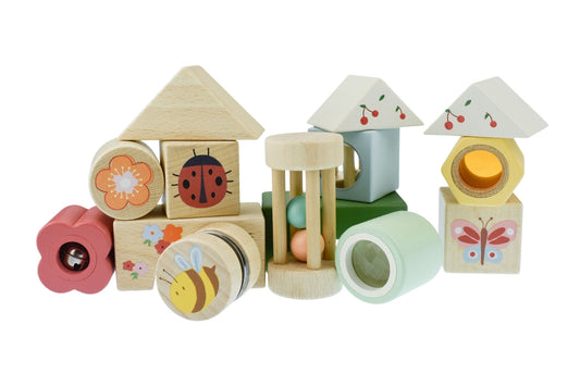 WOODEN SPRING INSECT SENSORY ACTIVITY BLOCKS 14PCS