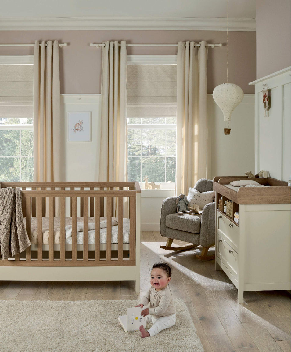 Mamas & Papas Harwell Cotbed 5 Piece Set with Cotbed, Dresser Changer, Mattress, Fitted Sheets & Mattress Protector - Cashmere