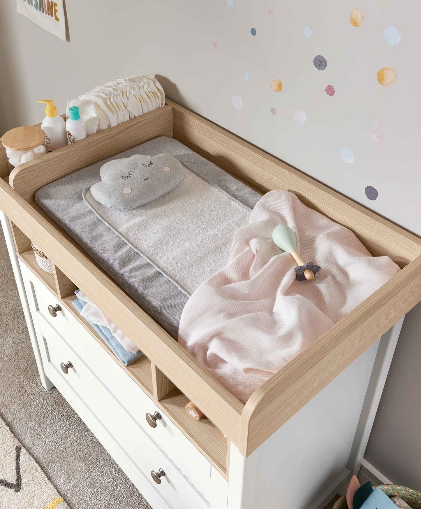 Mamas & Papas Harwell 5 Piece Set with Cotbed, Dresser Changer, Mattress, Fitted Sheets & Mattress Protector - White