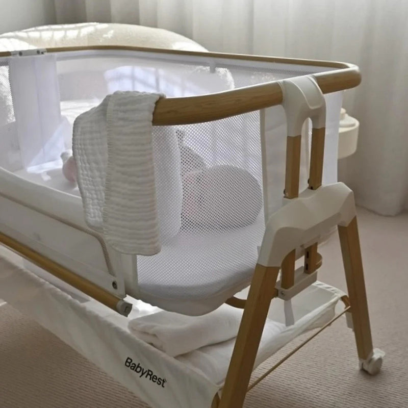 BabyRest Alfie Bedside Bassinet. White/Natural