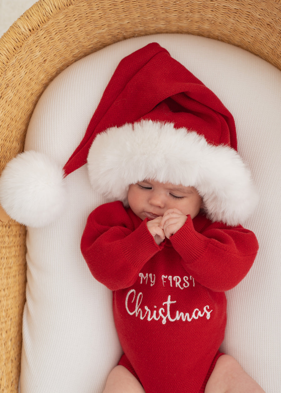Little & Fern 'My First Christmas' Knit Romper | Rudolph Red
