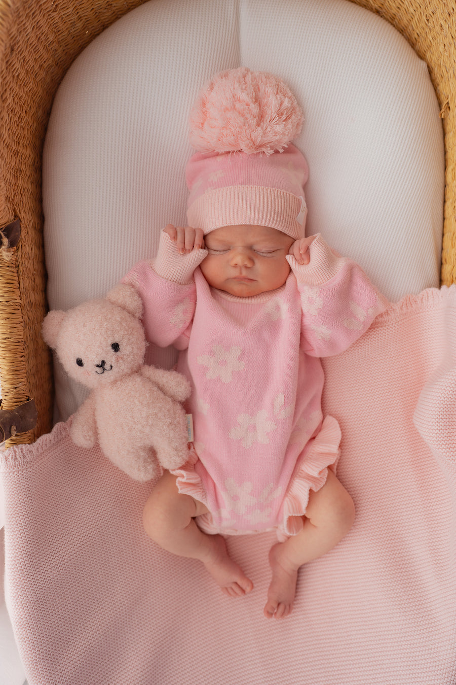 Little & Fern Knit Romper | Daisy Pink Floral 3-6 Months