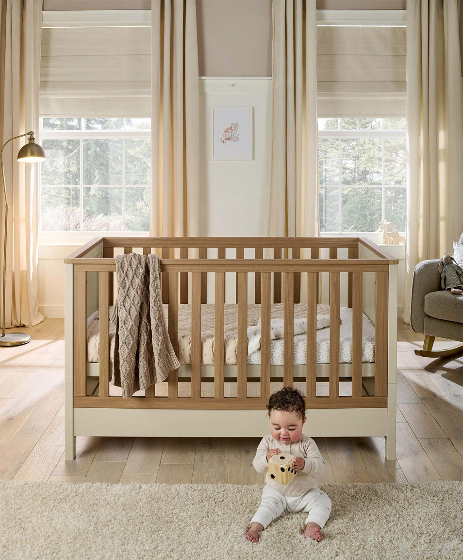 Mamas & Papas Harwell Cotbed 5 Piece Set with Cotbed, Dresser Changer, Mattress, Fitted Sheets & Mattress Protector - Cashmere