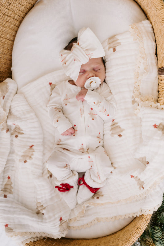 Little & Fern Gauze Lace Blanket | Christmas Trees