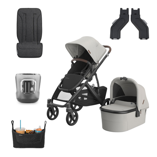 UPPAbaby Vista V3 Pram With Bassinet + FREE Parent Organiser + FREE Upper Adaptors + Pram Liner & FREE Cup Holder - Savannah (Pearl Grey Jacquard / Carbon)