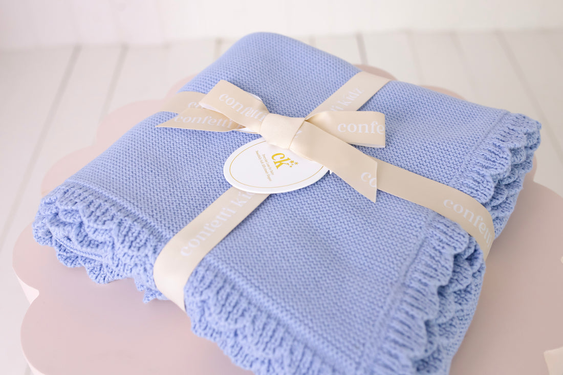 Confetti Kidz Heritage Knit Blanket | Cloud Blue