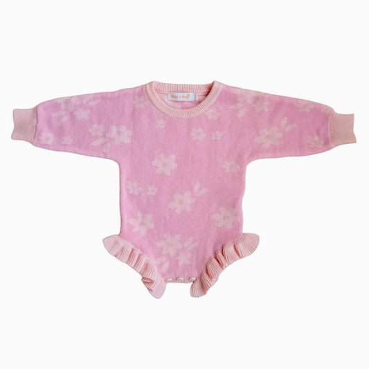 Little & Fern Knit Romper | Daisy Pink Floral 3-6 Months