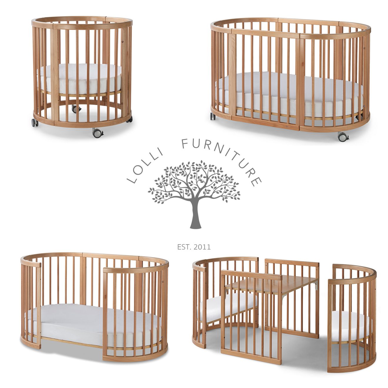 Lolli Furniture Sprout 4 in 1 - Natural Beech Wood - Including Australian Made Mattress Set