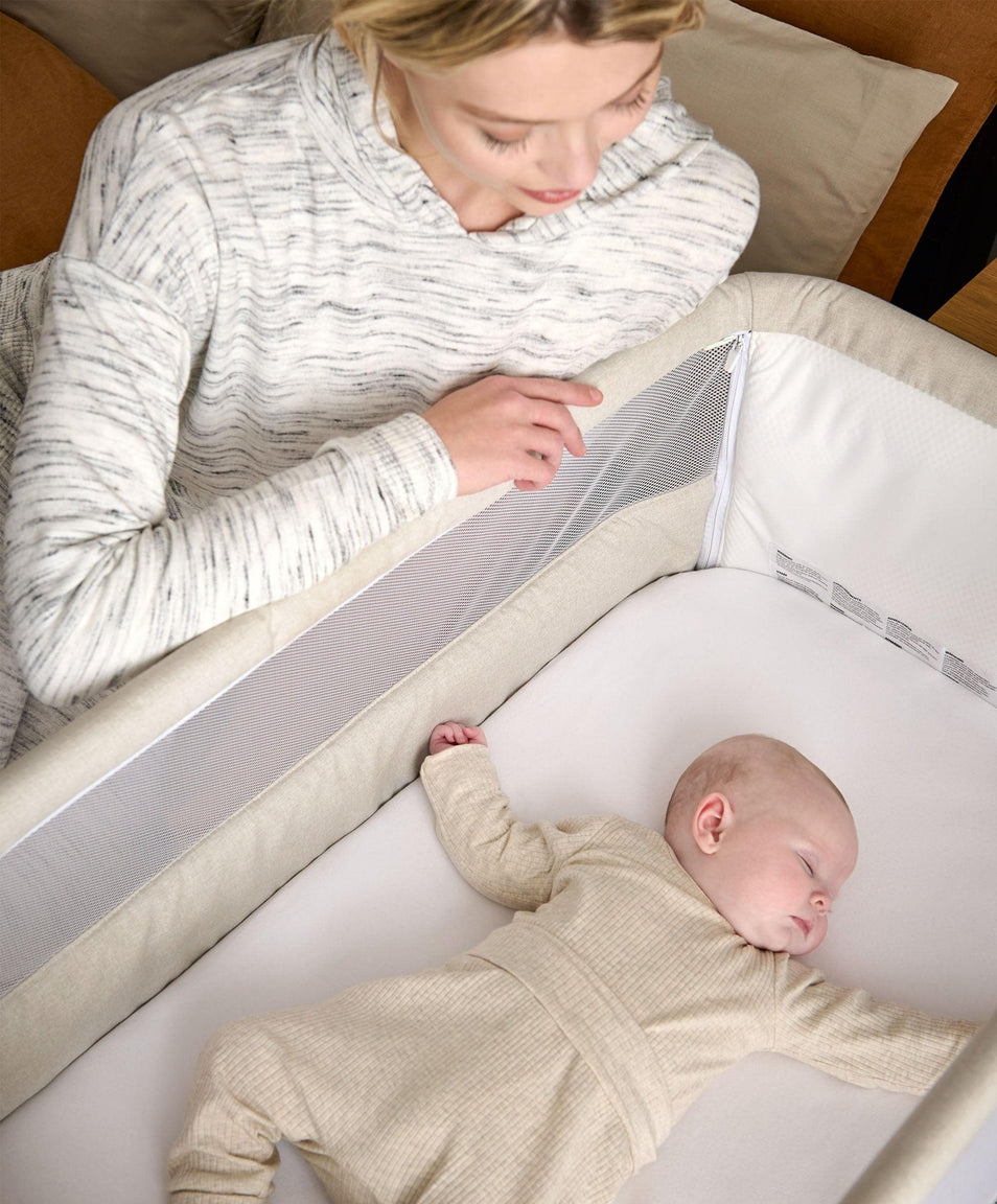 Mamas & Papas Lua Bedside Crib - Beige  (BONUS FITTED SHEETS & MATTRESS PROTECTOR)