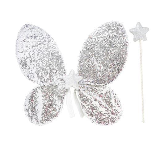Silver Sequin Wings & Glitter Star Wand Set