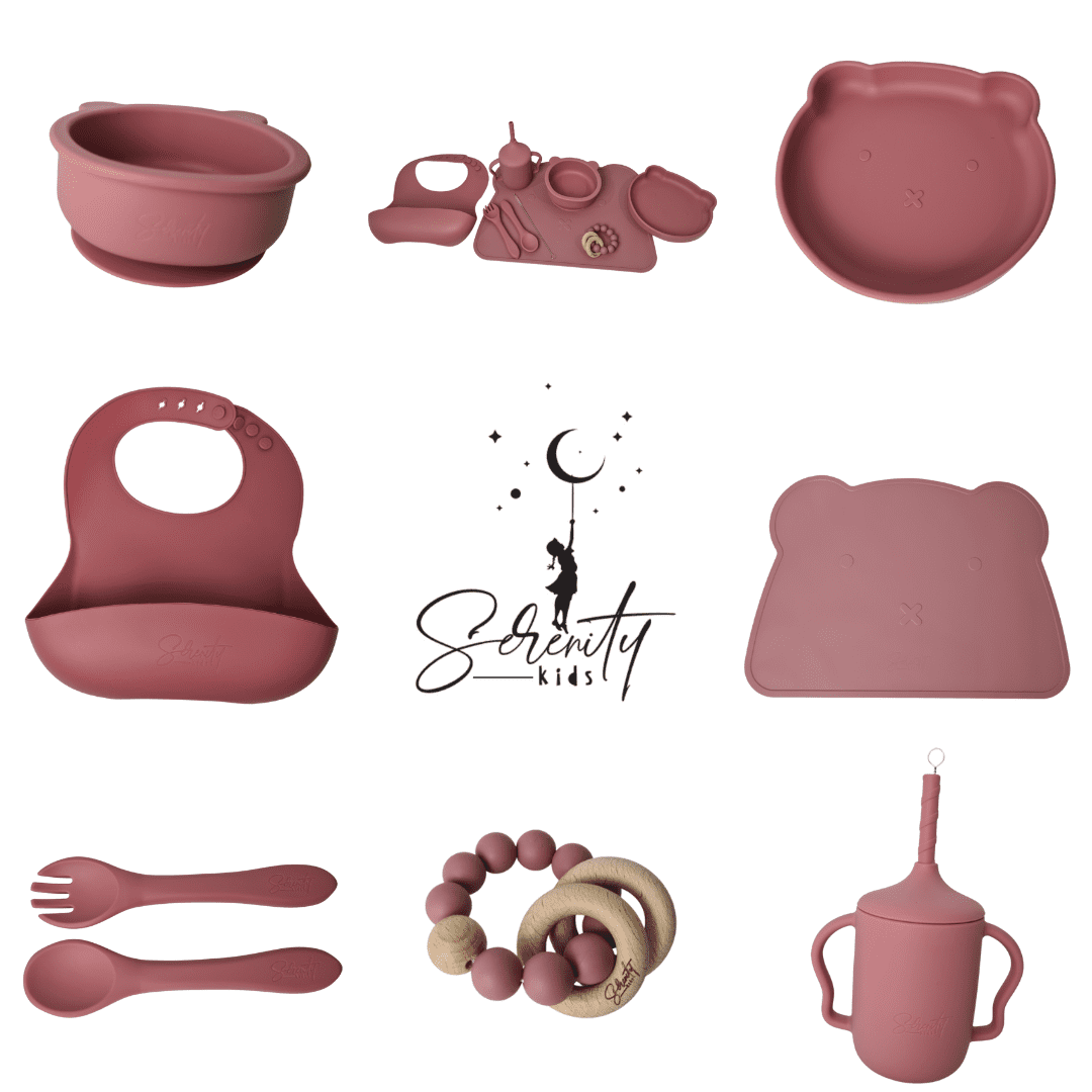 Bear 11 Piece Silicone Baby Feeding Set | Berry Pink | Serenity Kids ™️